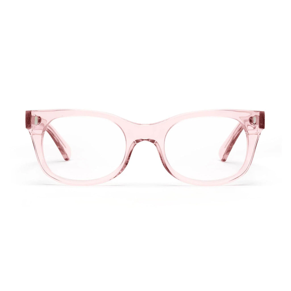 Caddis Bixby Reading Glasses in Clear Pink front view